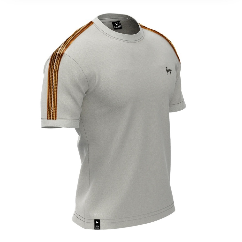 ILLARI Gray Tee with Striped Shoulder Accents M
